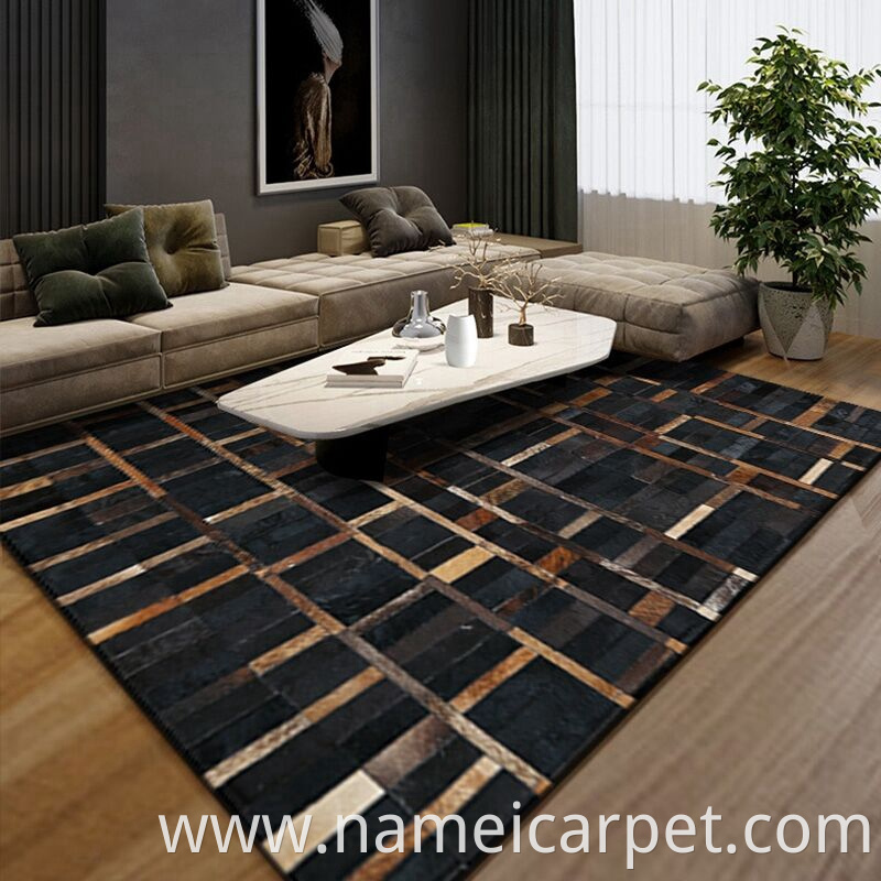 Home Hotel Living Room Luxury Design Real Cowhide Patchwork Round Leather Floor Carpet Area Rugs